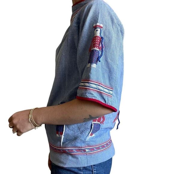 Vintage The Ranch Boutique Handwoven In Guatemala Denim Embroidered Boho Tunic S - Picture 7 of 9